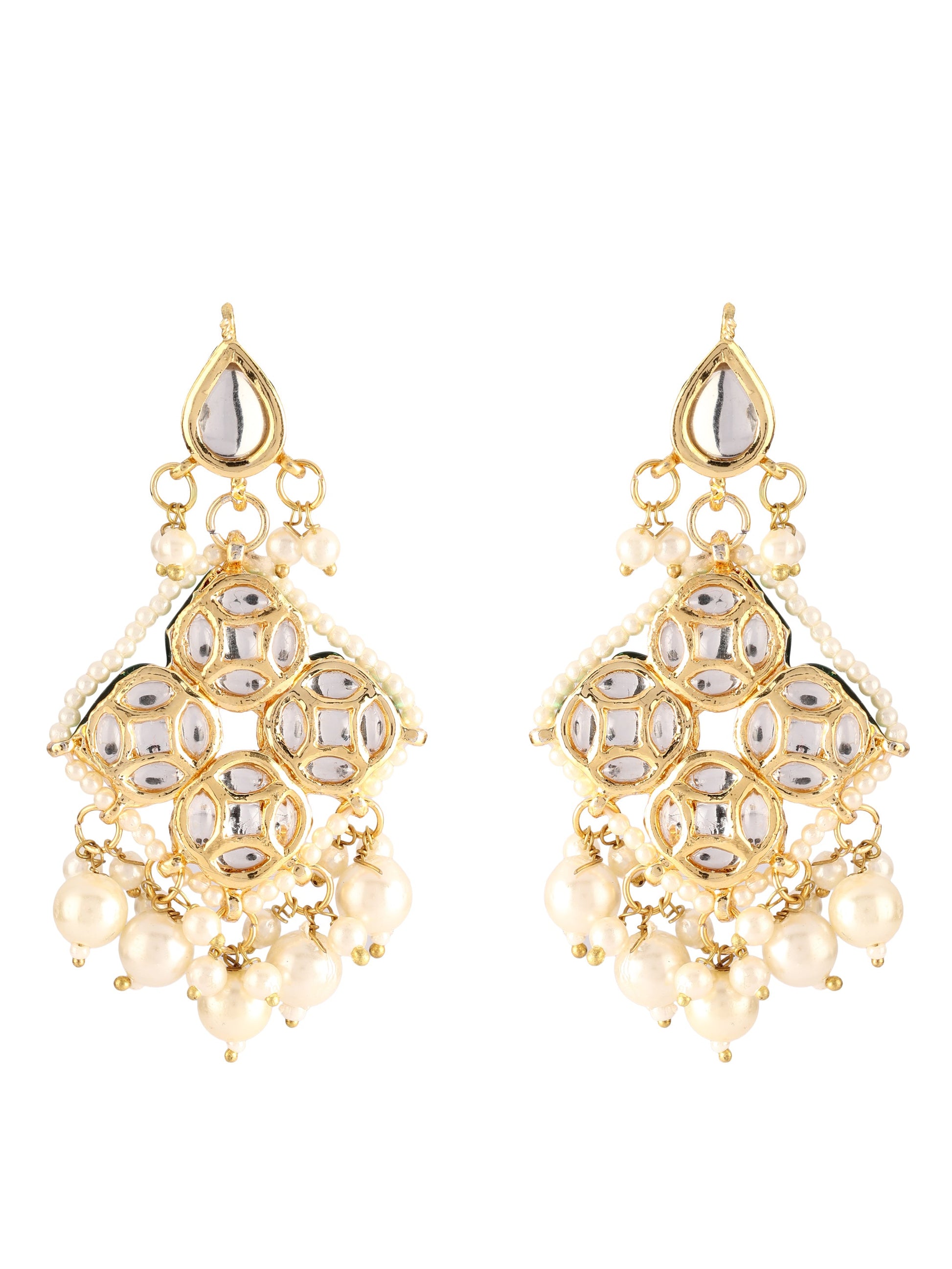 Ishin Gold Toned Pearl Kundan Drop Earrings 