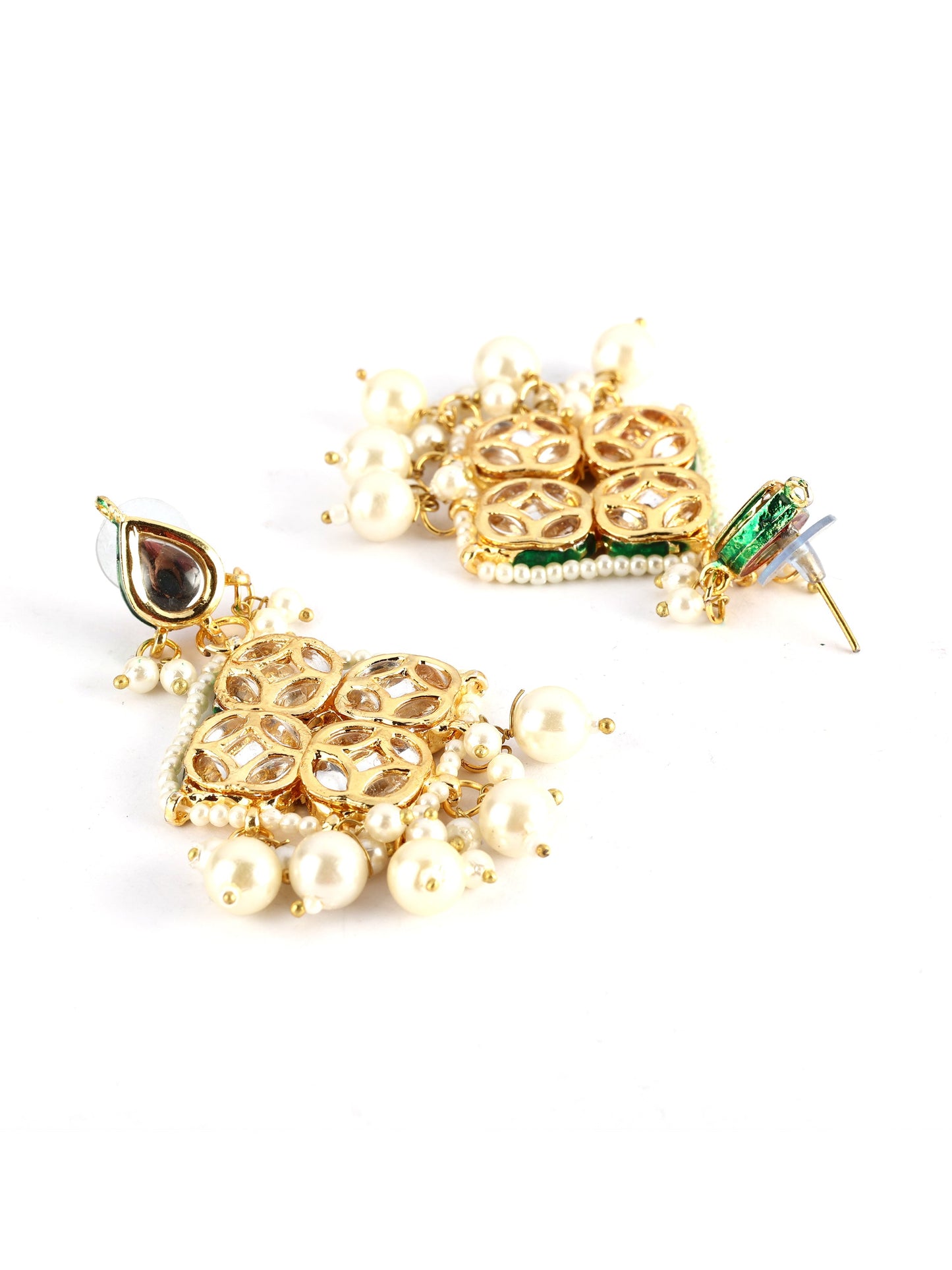 Ishin Gold Toned Pearl Kundan Drop Earrings 