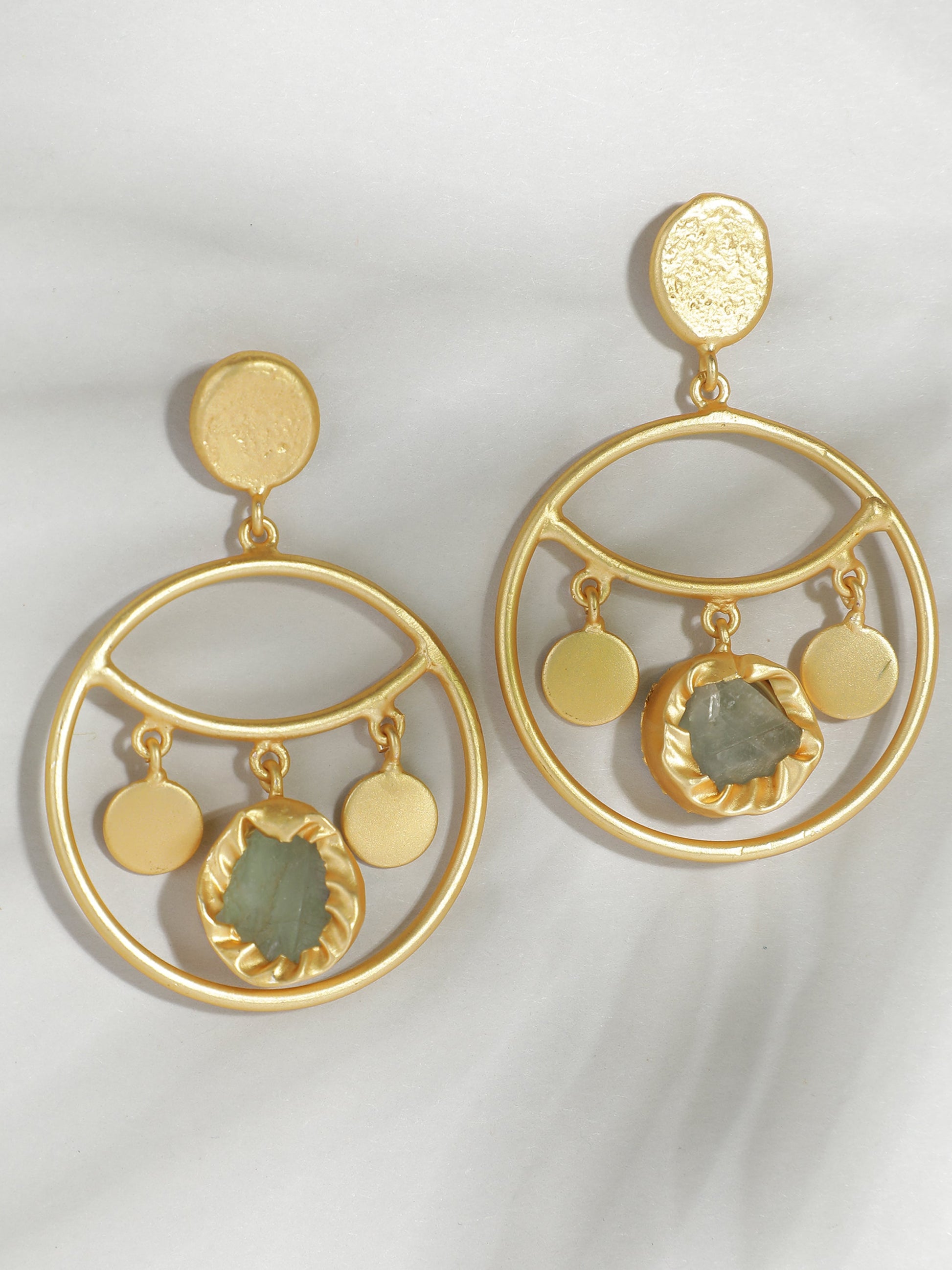 Ishin Gold Plated Fancy Stone Circular Shaped Drop Earring