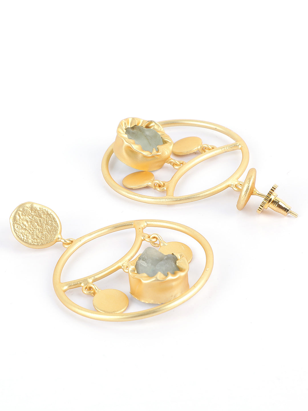 Ishin Gold Plated Fancy Stone Circular Shaped Drop Earring