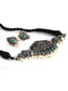 Ishin Women's Oxidised Silver Green Stone Studded Pearl Choker Set