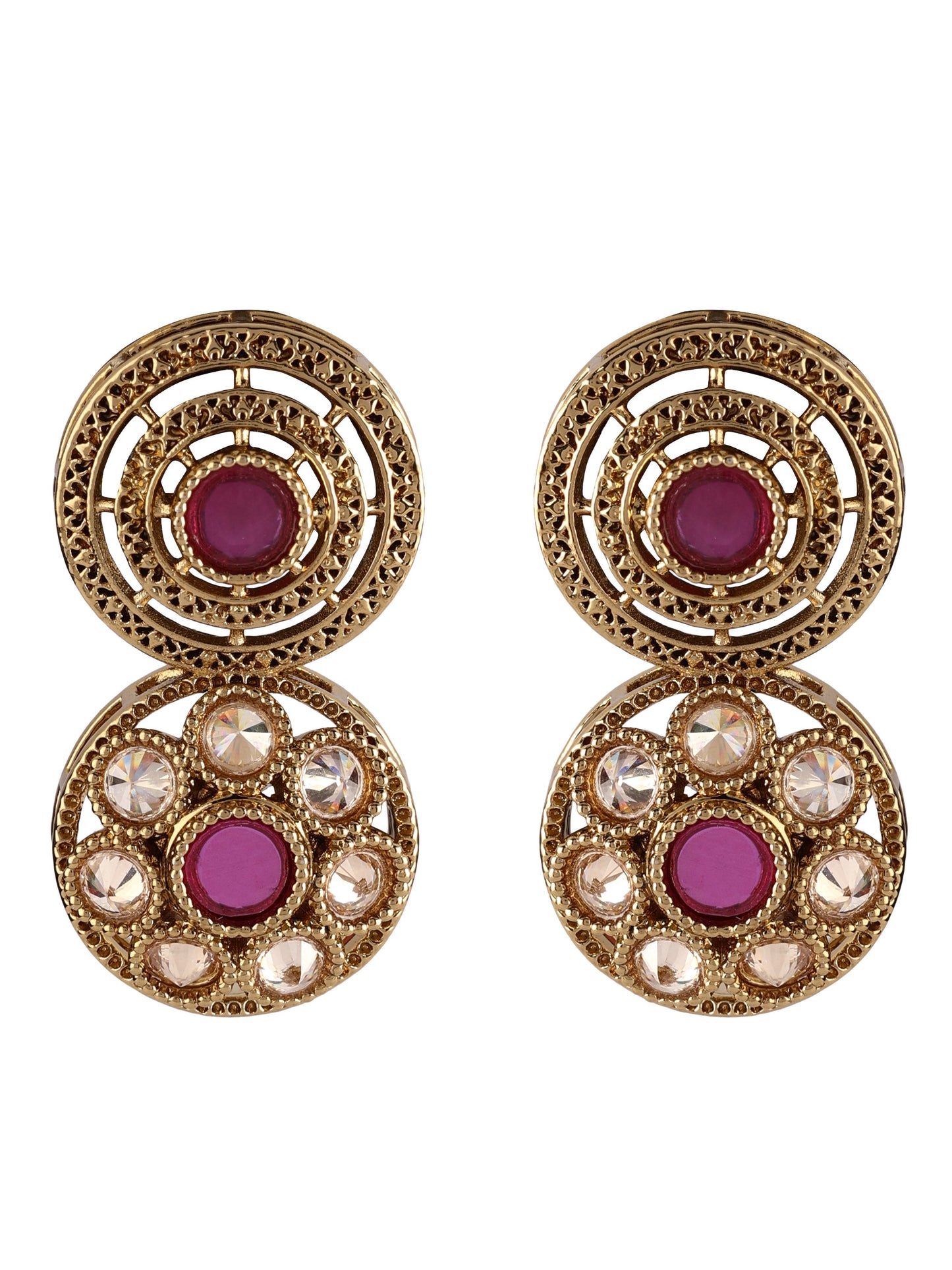 Ishin Women's Gold Plated Pink Stone Studded Choker Jewellery Set