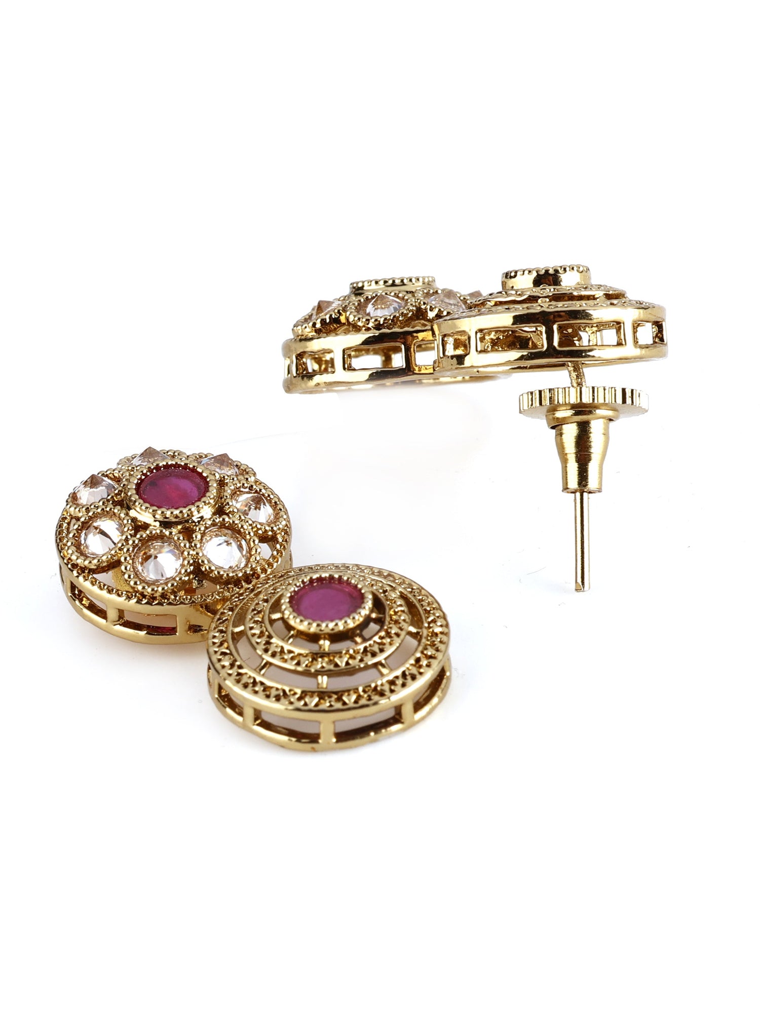 Ishin Women's Gold Plated Pink Stone Studded Choker Jewellery Set