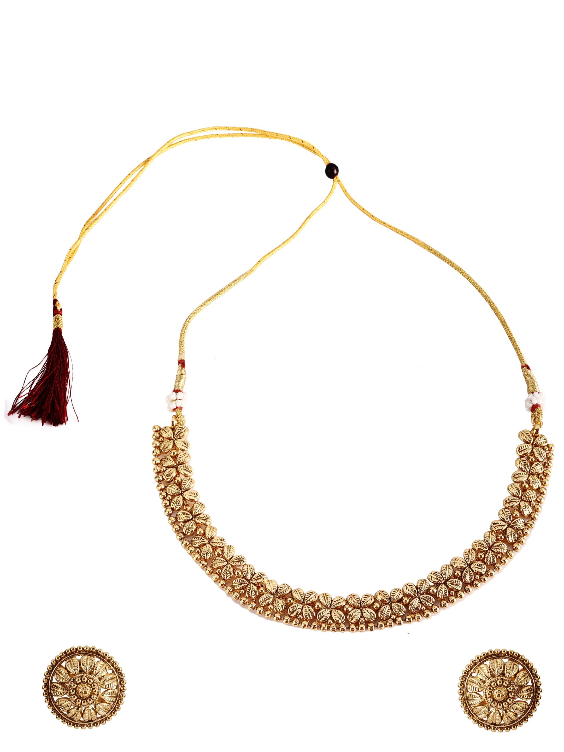Ishin Women's Dull Gold Plated Temple Choker Jewellery Set