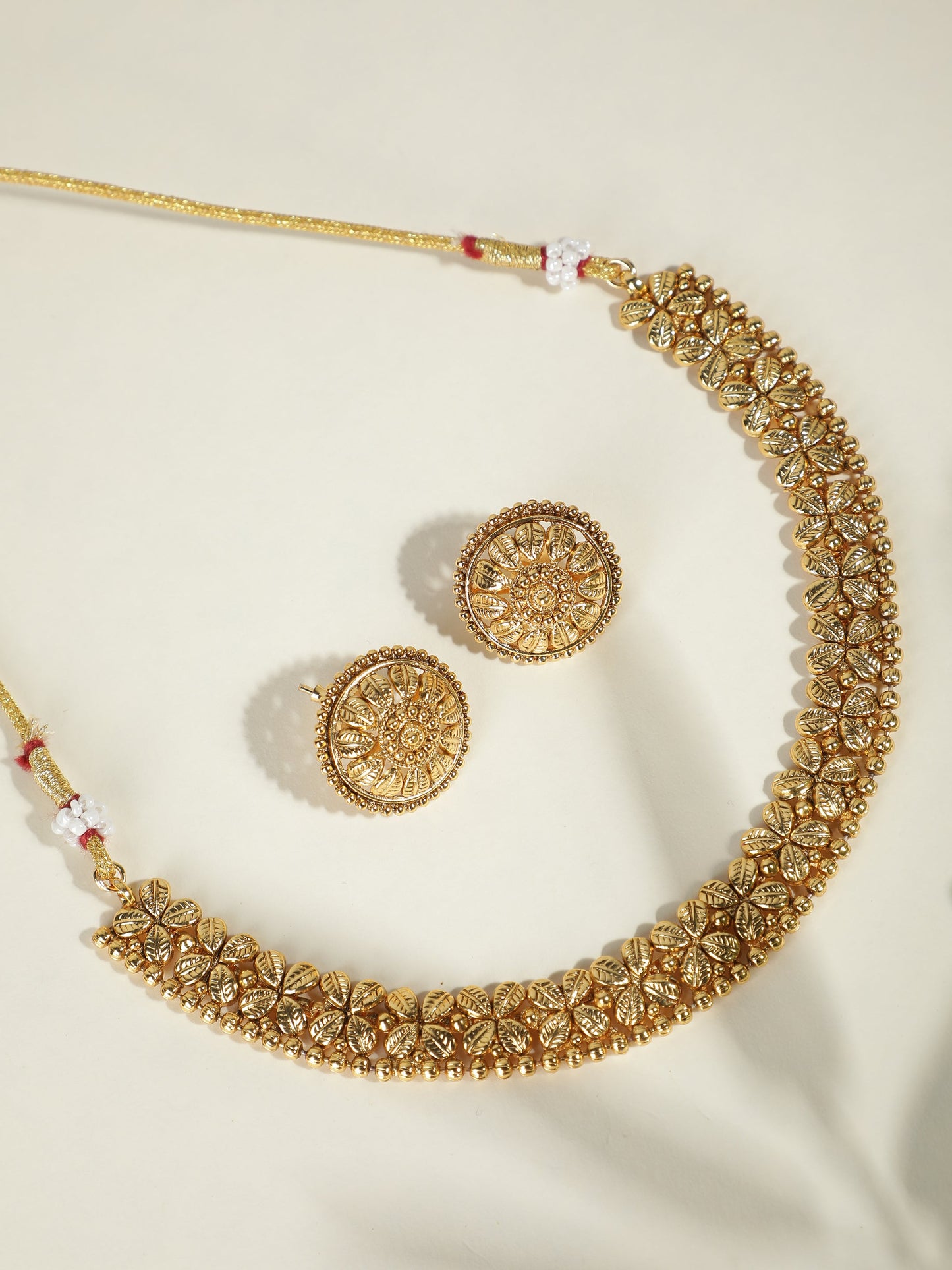 Ishin Women's Dull Gold Plated Temple Choker Jewellery Set 
