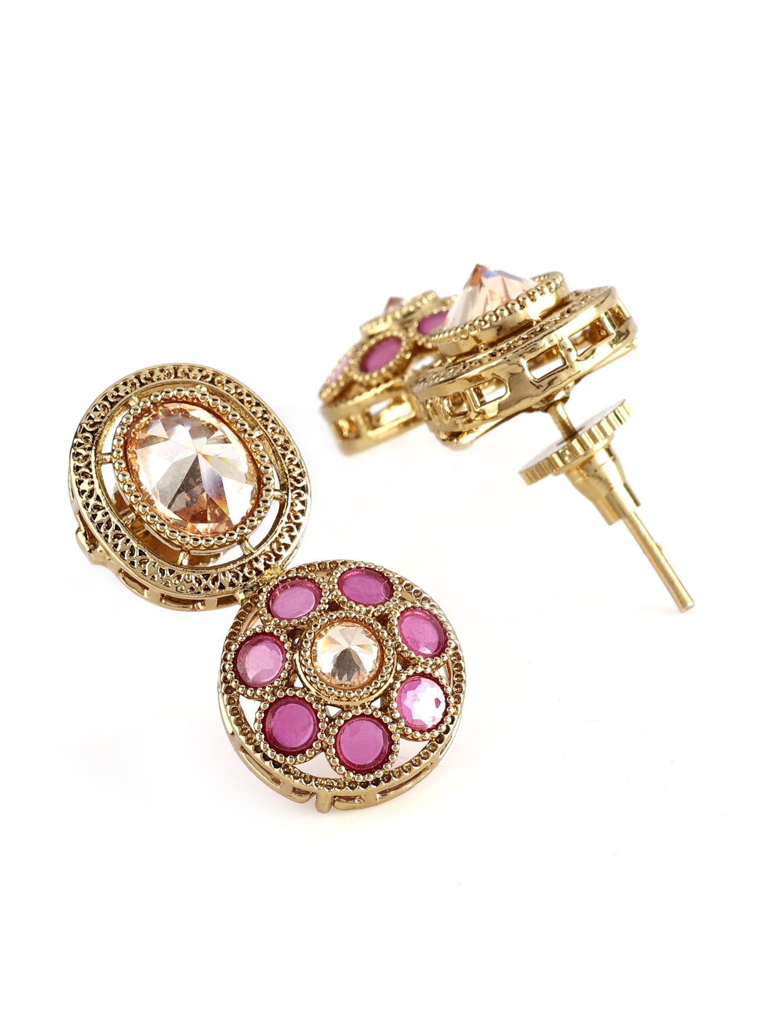 Ishin Women's Gold Plated Pink Stone & Zirconia Choker Jewellery Set