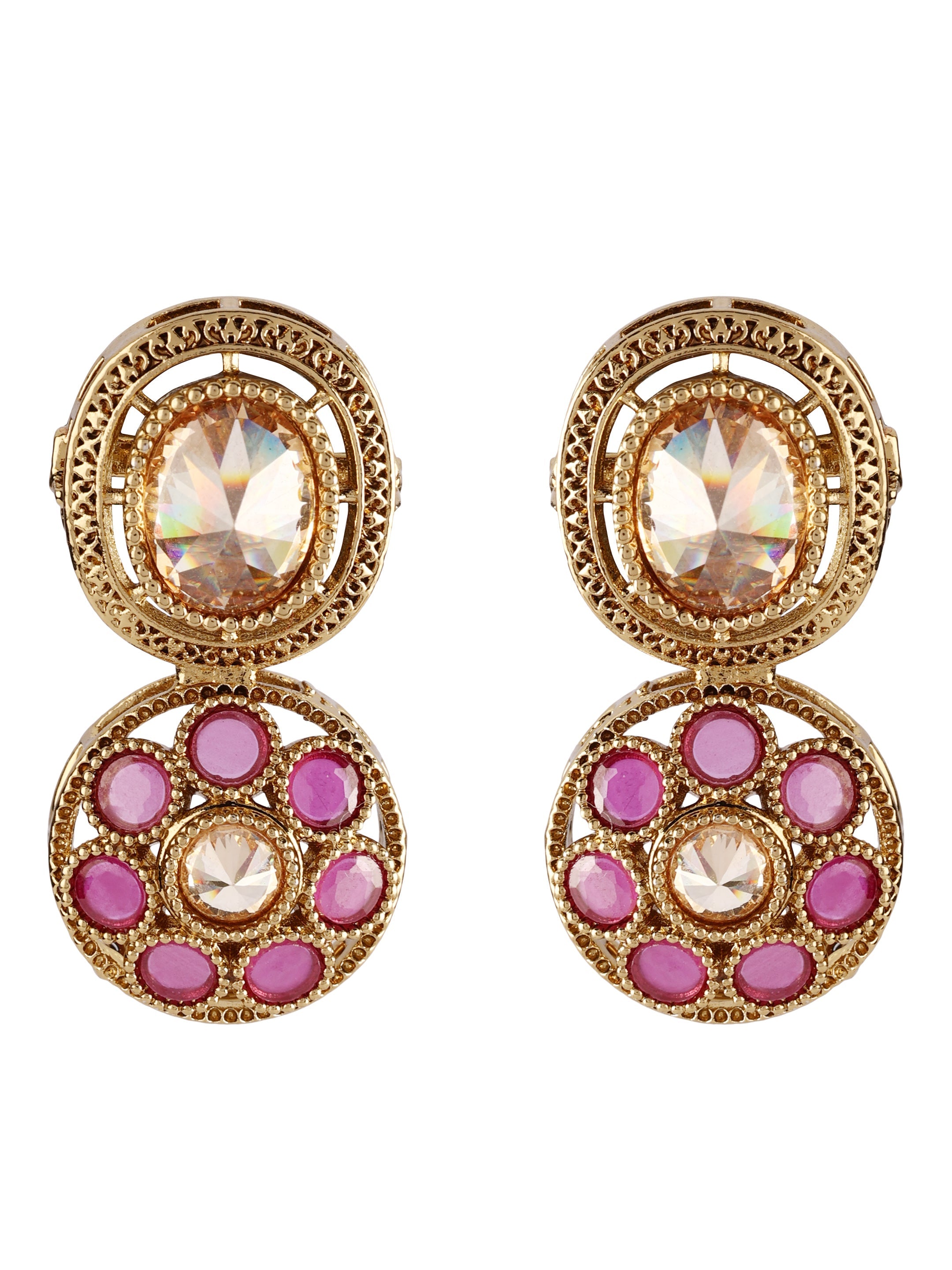 Ishin Women's Gold Plated Pink Stone & Zirconia Choker Jewellery Set
