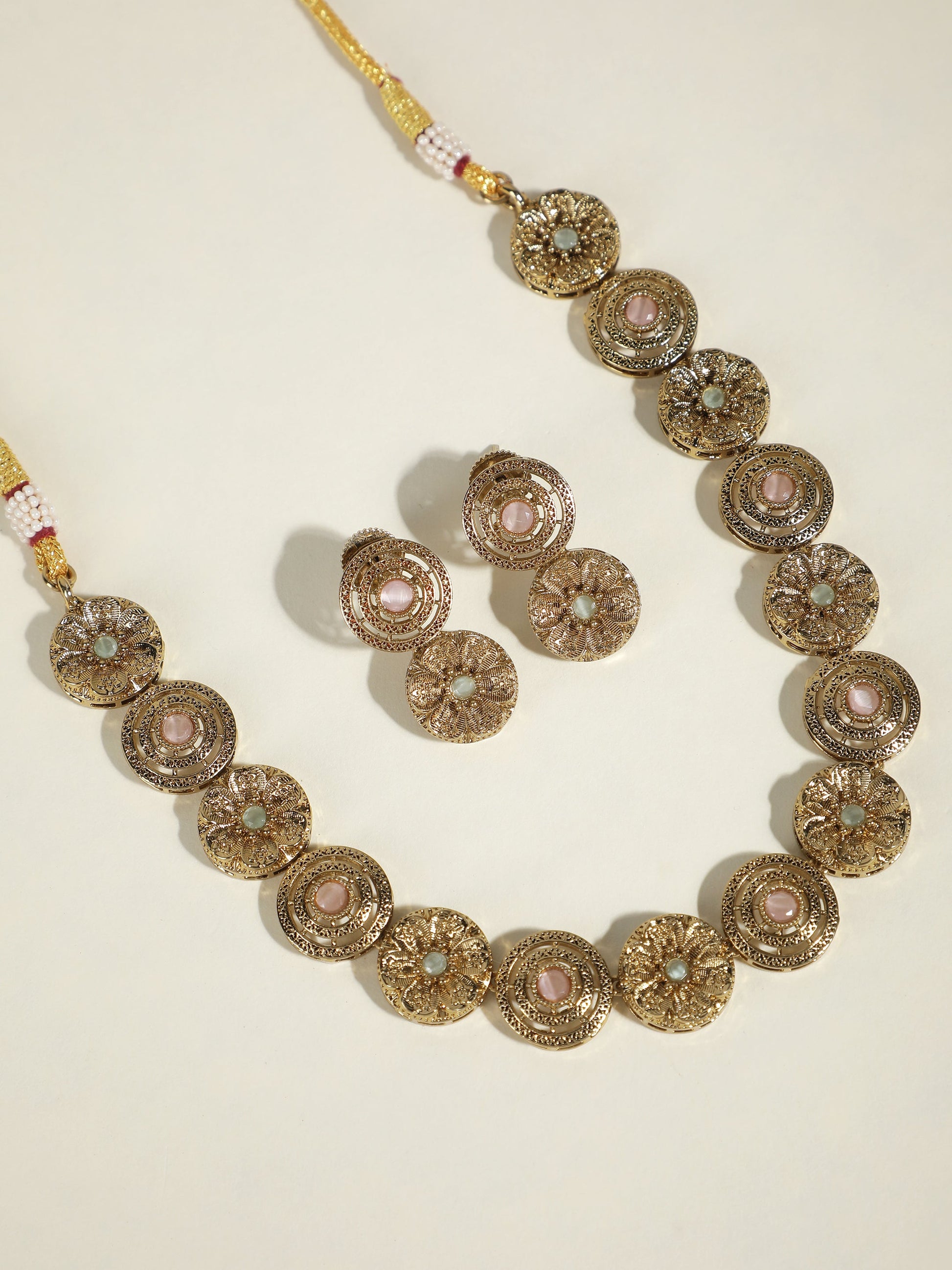 Ishin Women's Gold Plated Stone Studded Choker Jewellery Set 