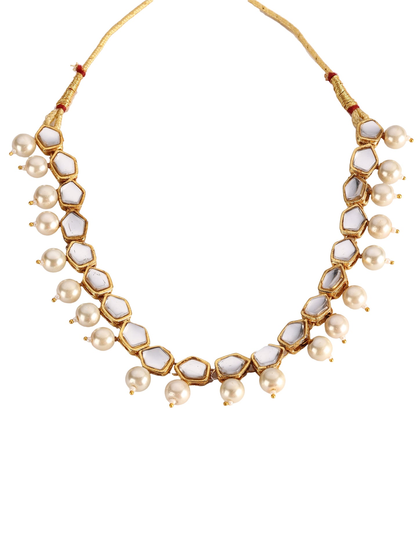 Ishin Women's Gold Toned Kundan & Pearl Choker Jewellery Set 