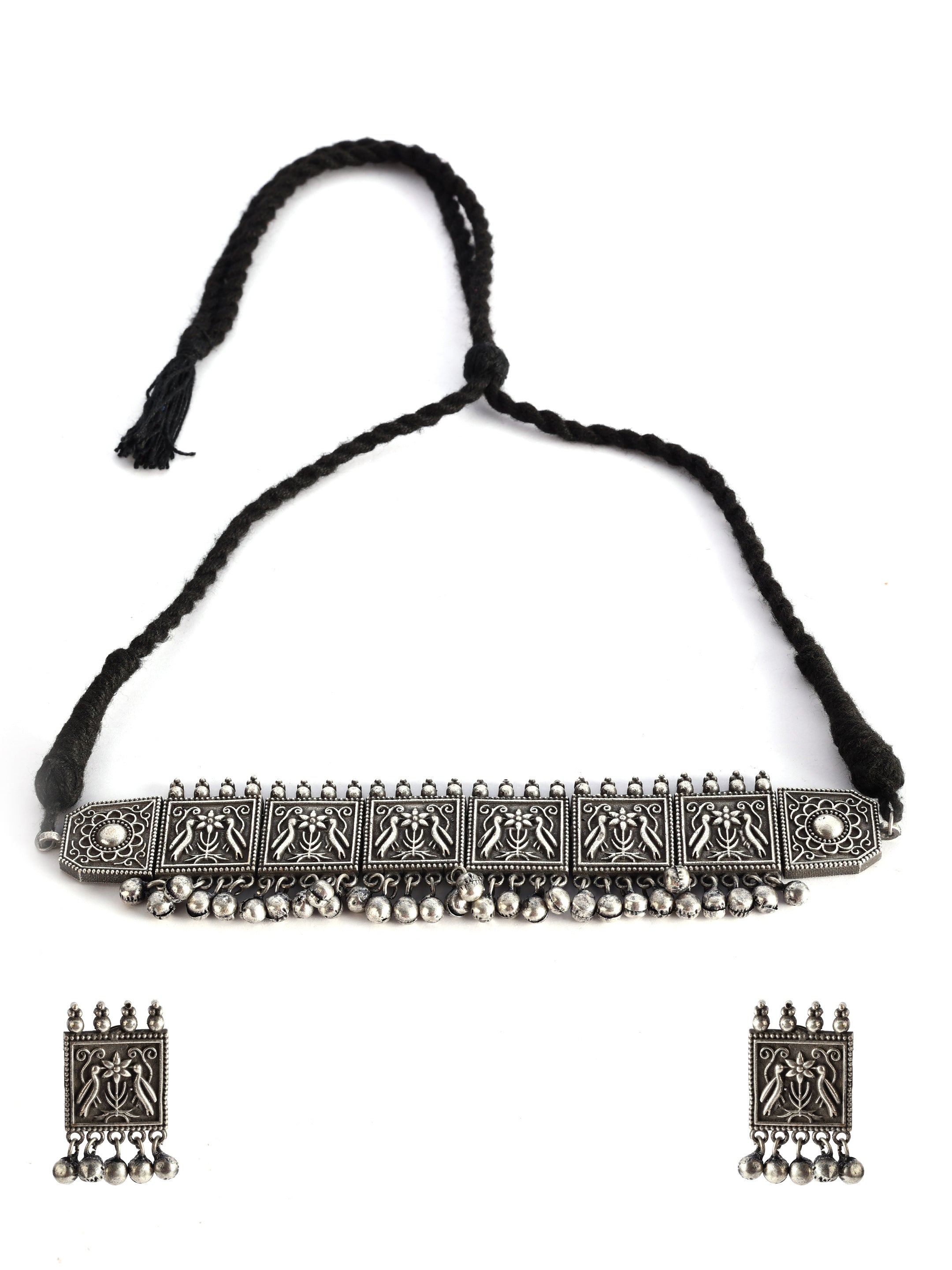 Ishin Women's Oxidised Silver Plated Choker Jewellery Set