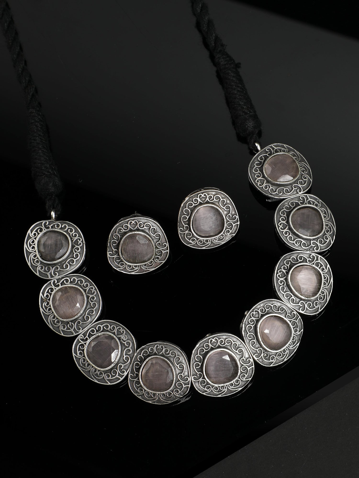 Ishin Women's Oxidised Silver Plated Stone Studded Choker Jewellery Set 