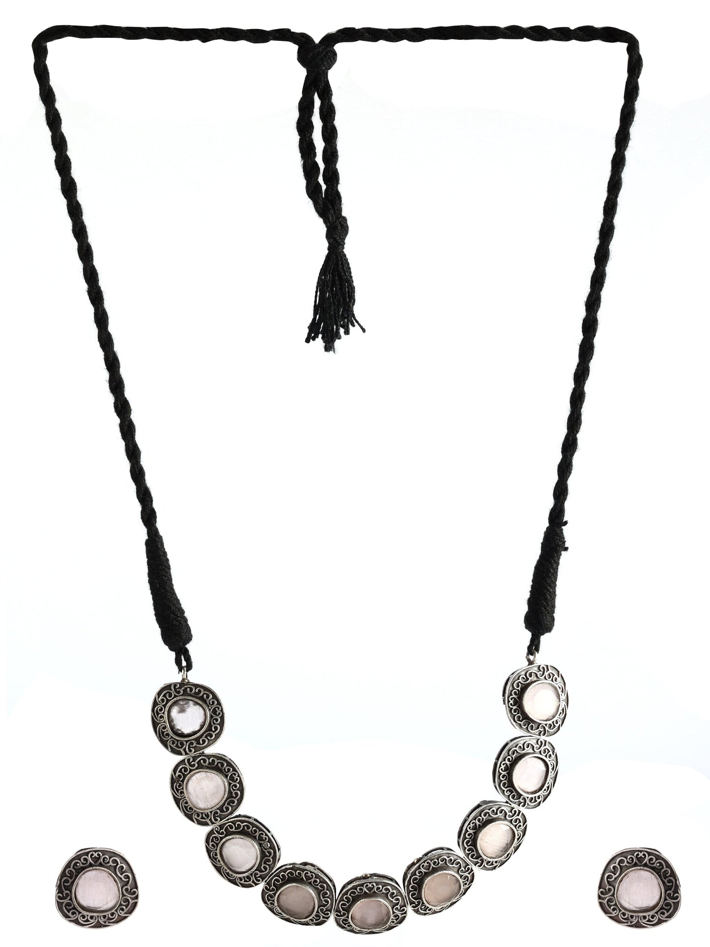 Ishin Women's Oxidised Silver Plated Stone Studded Choker Jewellery Set