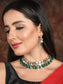 Ishin Women's Gold Toned Kundan Green Beads Choker Jewellery Set