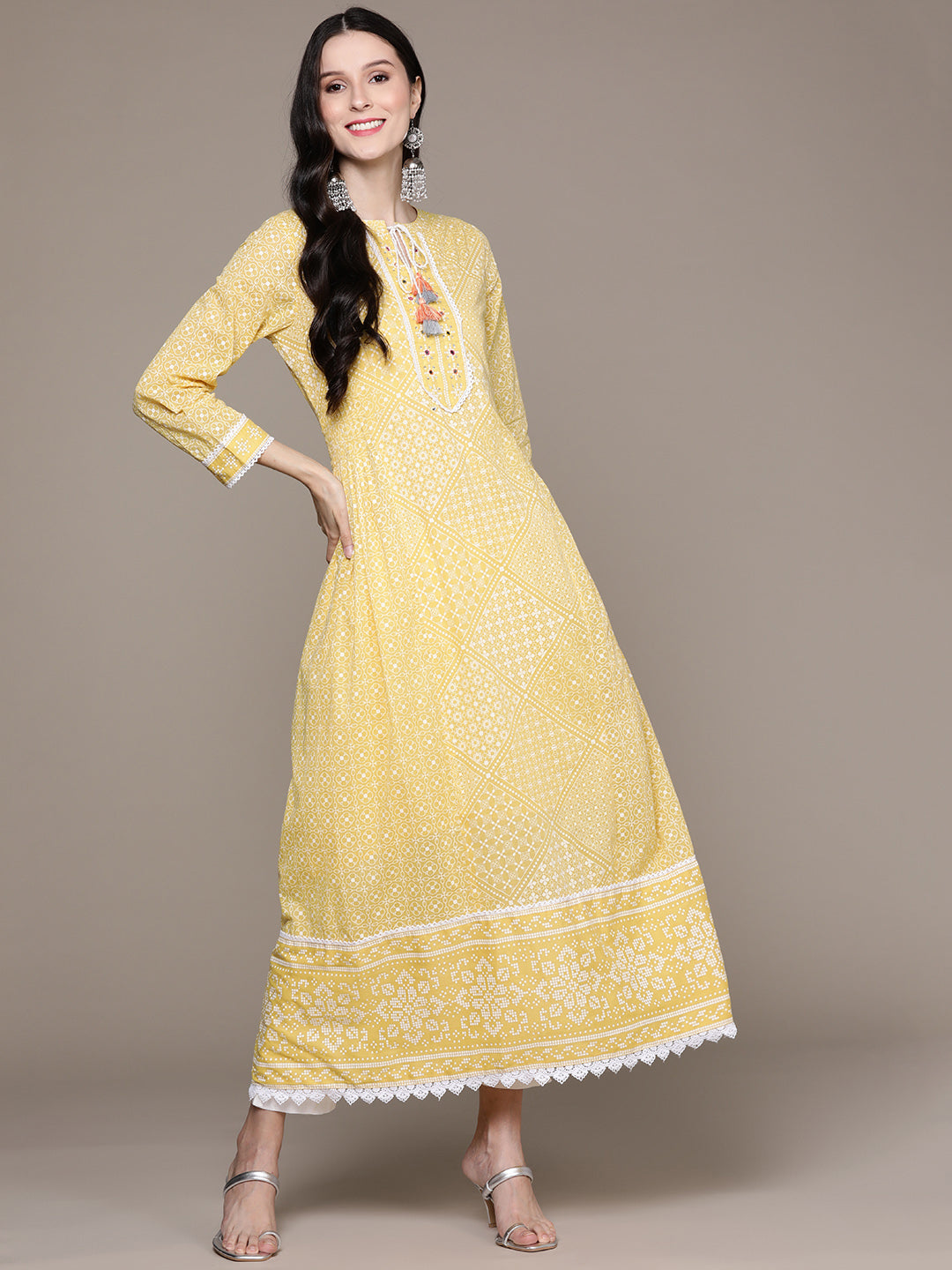 Ishin Women's Yellow Embelllished Anarkali Kurta