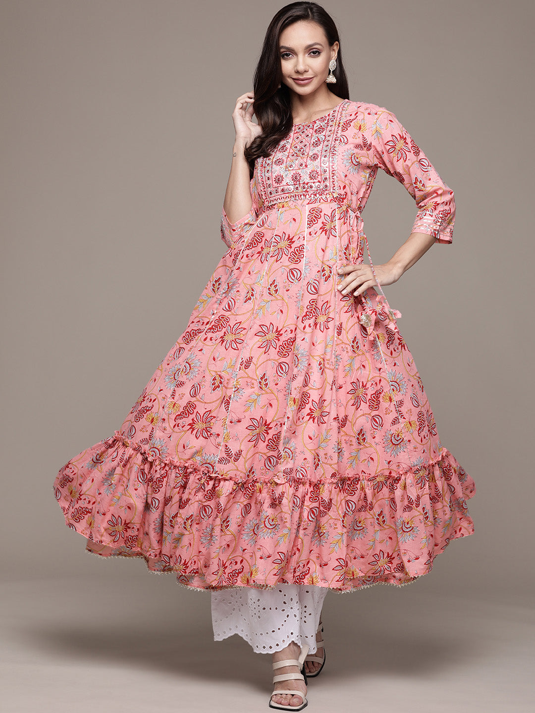 Ishin Women's Pink Embellished Anarkali Kurta