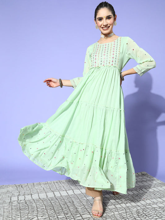 Ishin Women's Green Embellished Anarkali Kurta