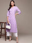 Ishin Women's Cotton Lavender Embellished A-Line Kurta