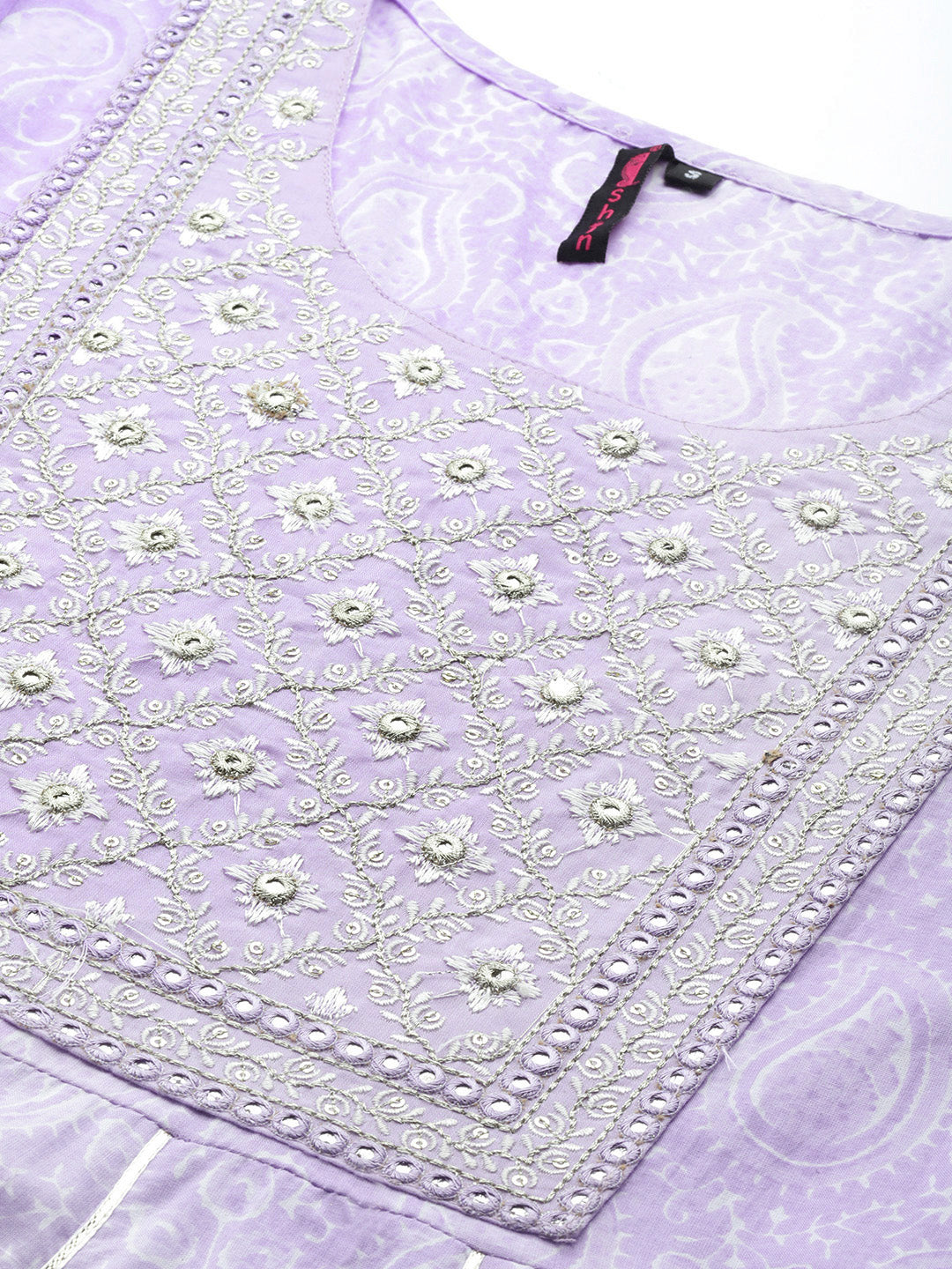 Ishin Women's Cotton Lavender Embroidered Anarkali Kurta
