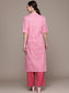 Ishin Women's Cotton Blend Pink Printed A-Line Kurta