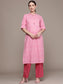 Ishin Women's Cotton Blend Pink Printed A-Line Kurta