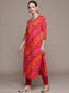 Ishin Women's Cotton Blend Multicolor Bandhani Printed A-Line Kurta