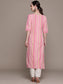 Ishin Women's Pink Embroidered A-Line Kurta