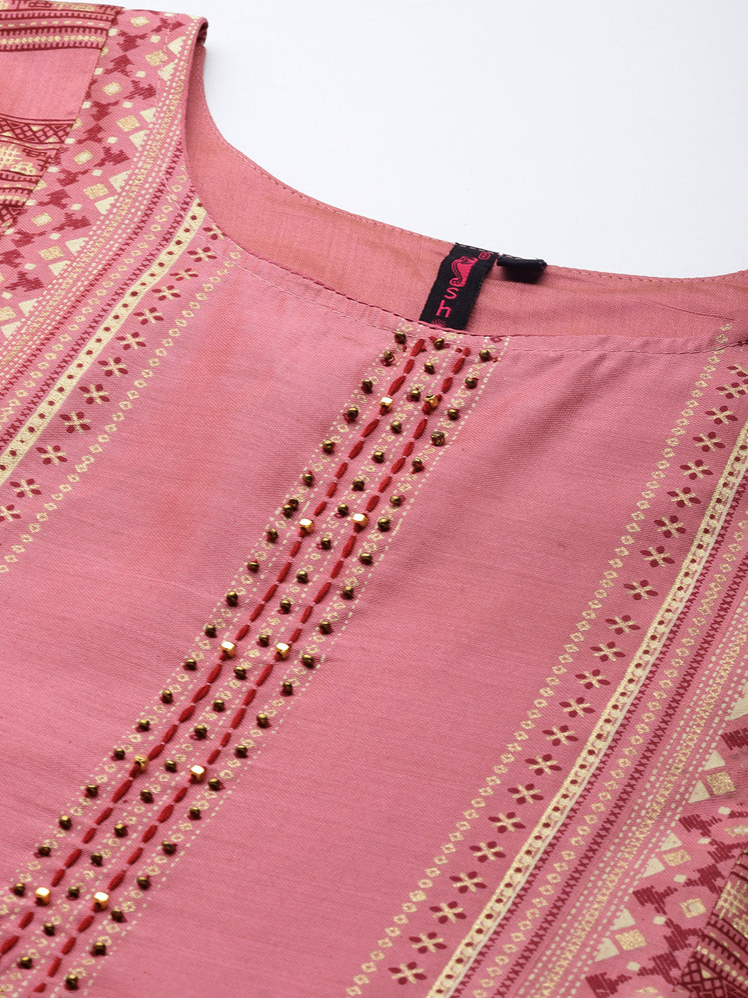 Ishin Women's Silk Blend Peach Embellished Anarkali Kurta