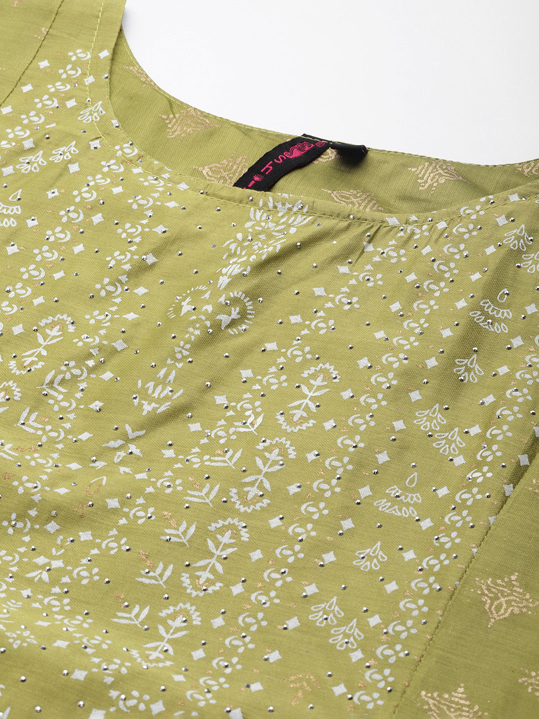 Ishin Women's Silk Blend Green Embellished Anarkali Kurta