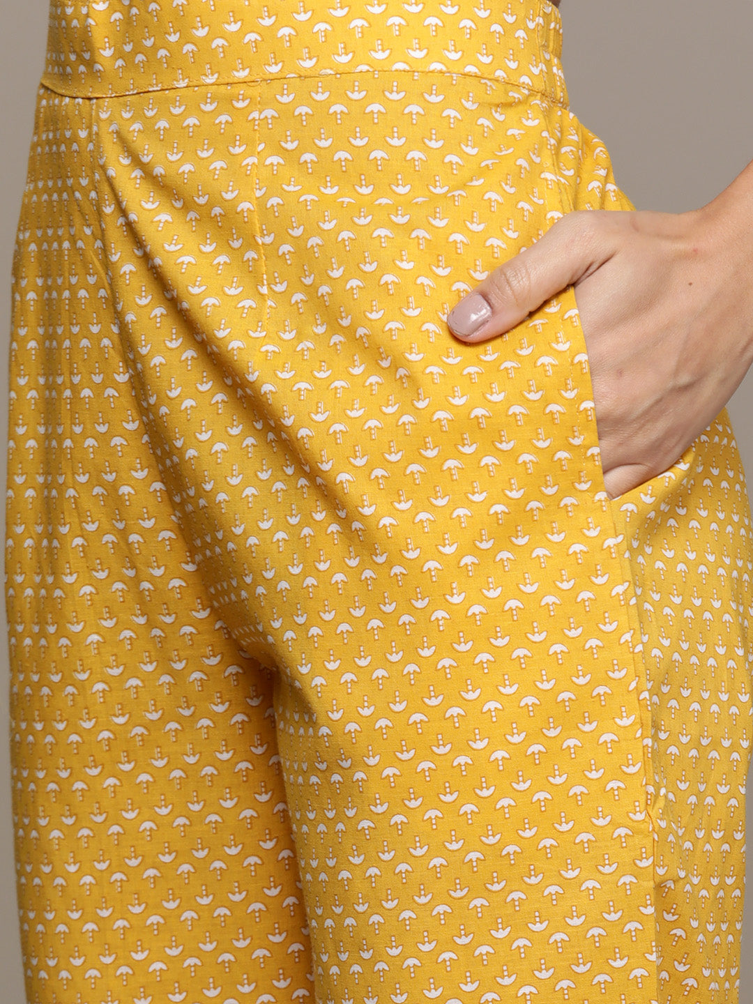 Ishin Women's Yellow Embroidered A-Liine Kurta with Trouser
