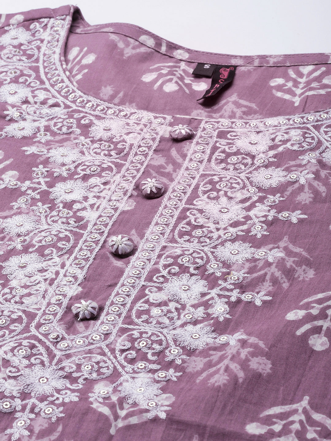 Ishin Women's Purple Yoke Embroidered A-Line Kurta with Trouser