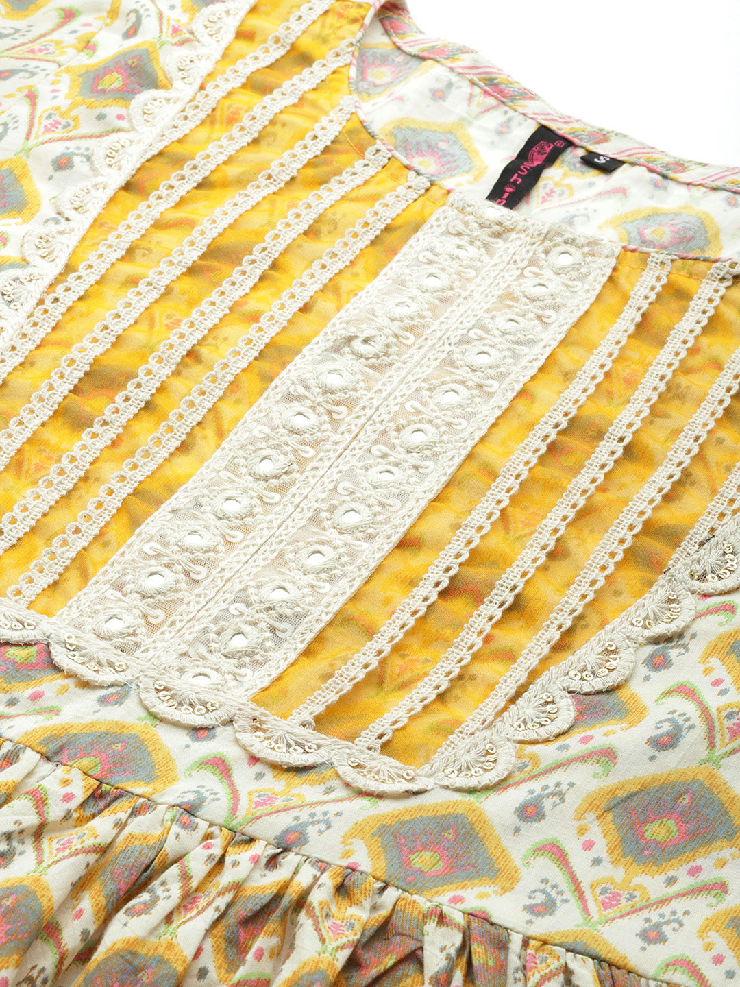 Ishin Women's Yellow Embellished Peplum Kurta with Dhoti Pant