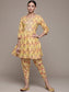 Ishin Women's Yellow Embellished Pleated Kurta with Dhoti Pant