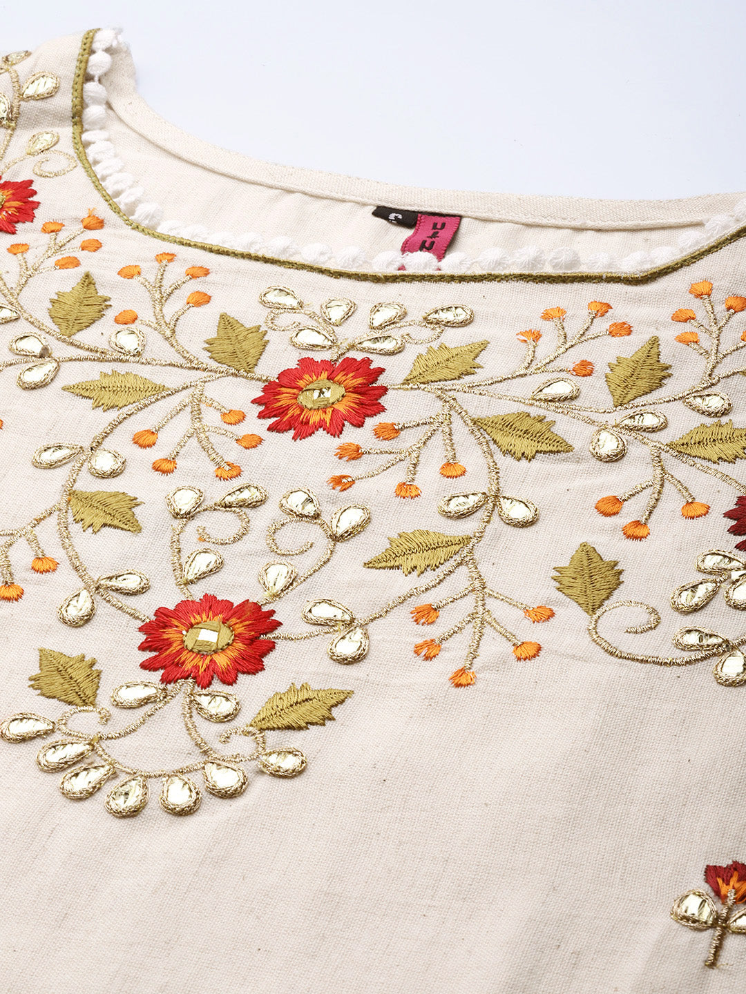 Ishin Women's Off White Embroidered A-Line Kurta with Trouser 