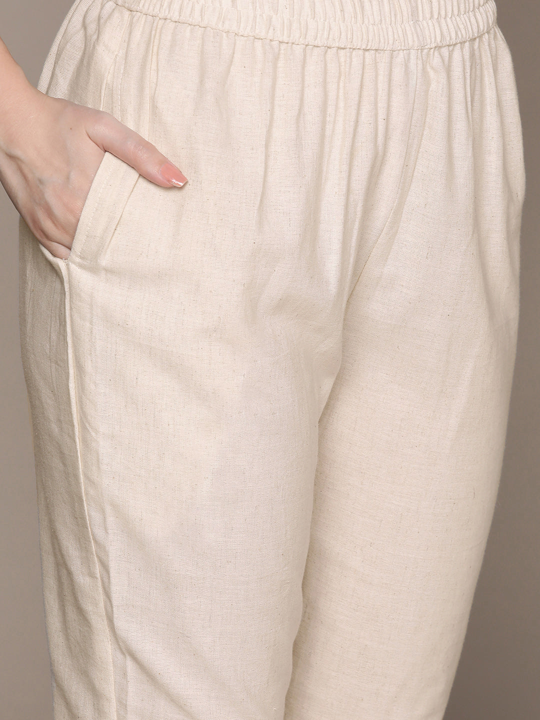 Ishin Women's Off White Embroidered A-Line Kurta with Trouser 