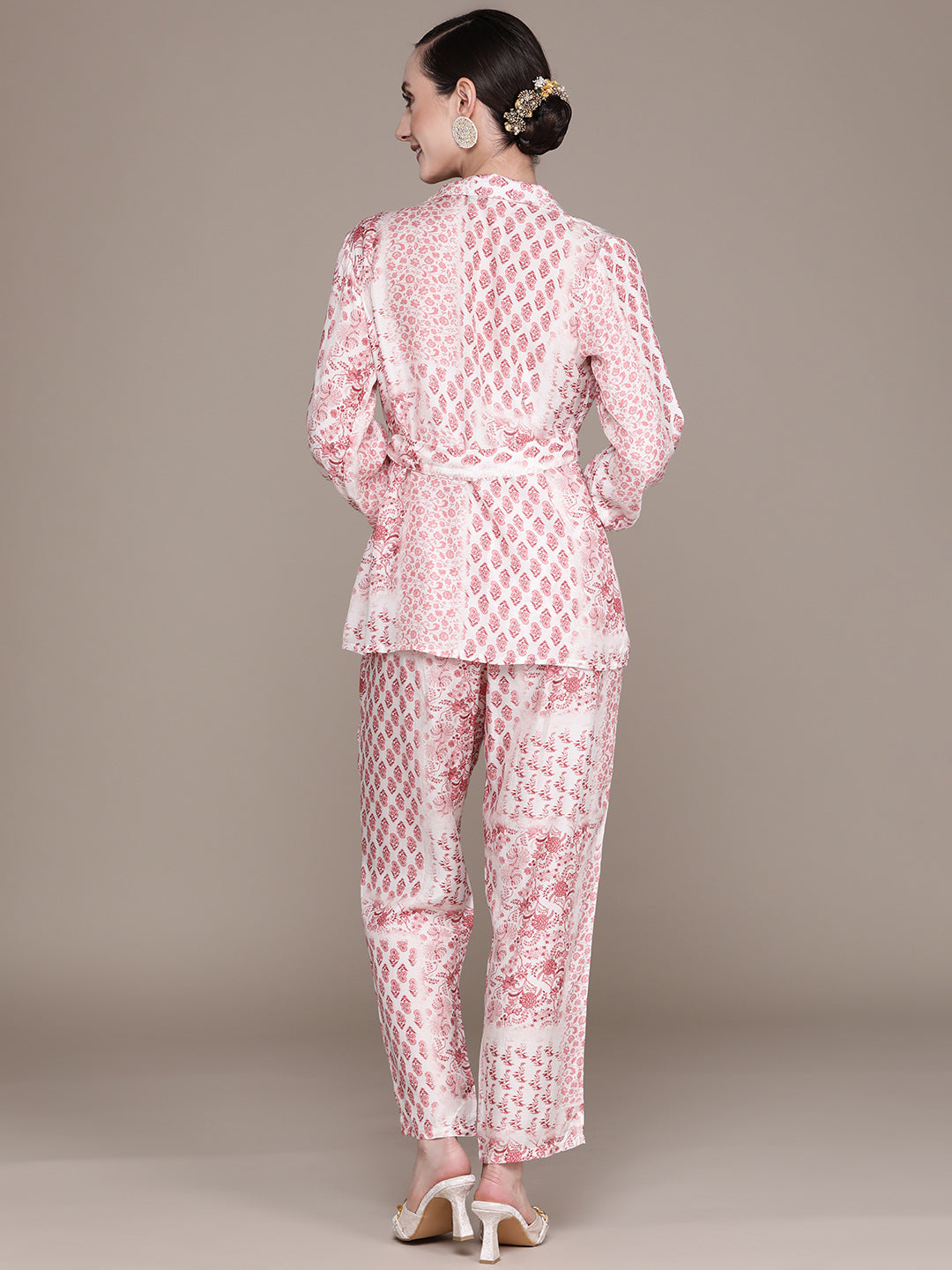 Ishin Women's Pink Floral Printed Top with Trouser  