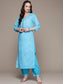 Ishin Women's Cotton Blue Yoke Design A-Line Kurta With Harem Pant