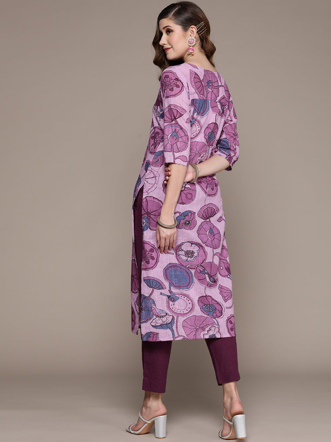 Ishin Women's Purple Embellished A-Line Kurta with Trouser