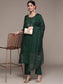 Ishin Women's Green Sequinned Embellished A-Line Kurta Trouser Dupatta Set