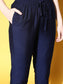 Ishin Women's Cotton Blend Navy Blue Embroidered A-Line Kurta Trouser Dupatta Set