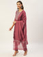 Ishin Women's Mauve Yoke Design Straight Kurta with Trouser & Dupatta