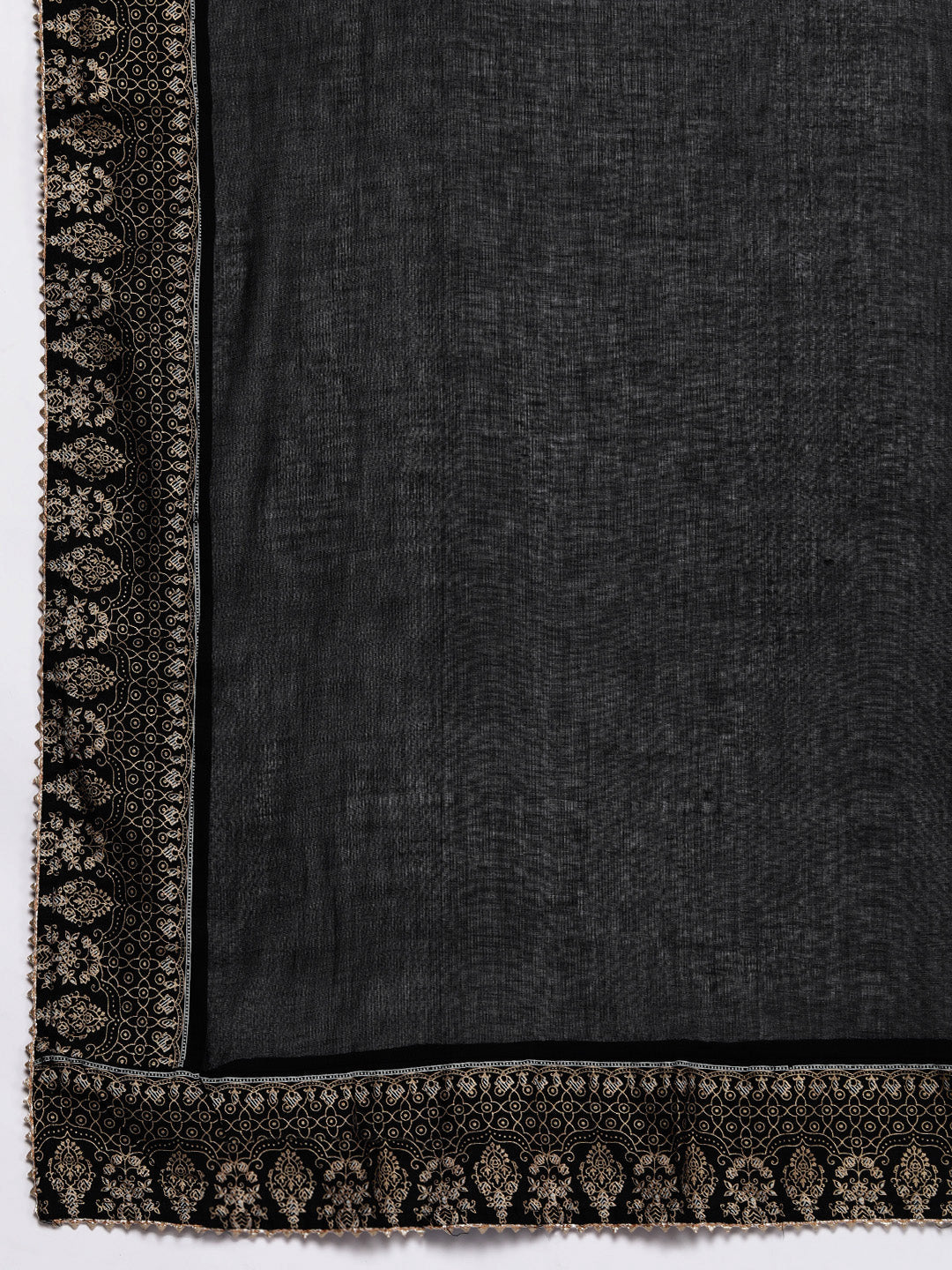 Ishin Women's Cotton Black Embroidered A-Line Kurta Sharara Dupatta Set
