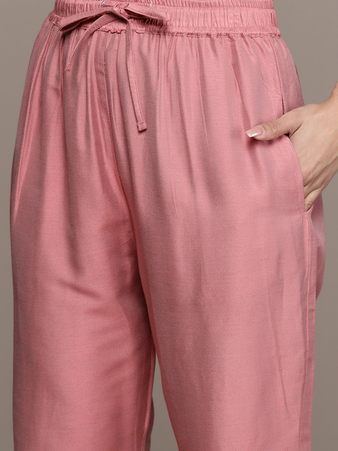 Ishin Women's Mauve Sequinned Embellished A-Line Kurta Trouser Dupatta Set