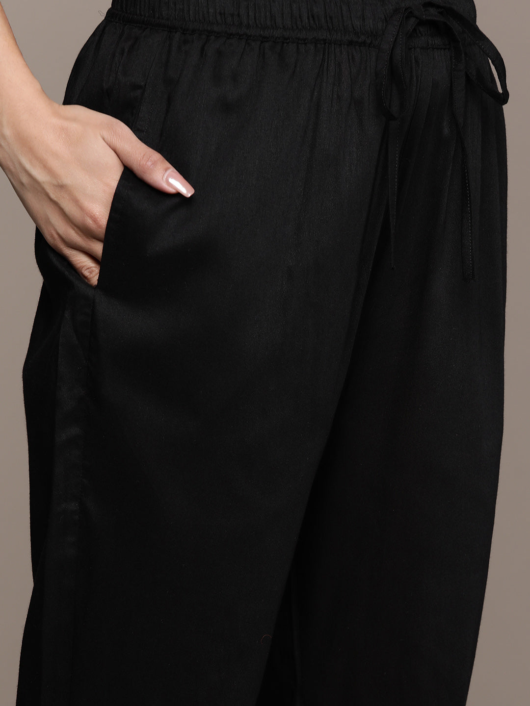 Ishin Women's Black Sequinned Embellished A-Line Kurta Trouser Dupatta Set