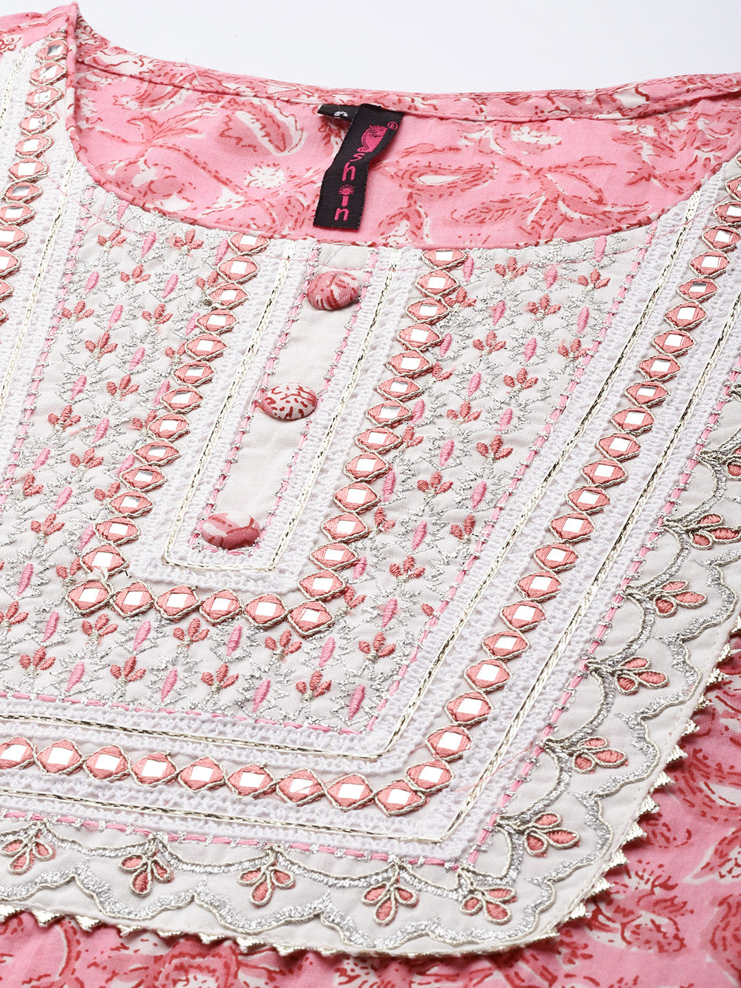Ishin Women's Pink Zari Embroidered A-Line Kurta with Trouser  