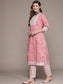 Ishin Women's Pink Zari Embroidered A-Line Kurta with Trouser  