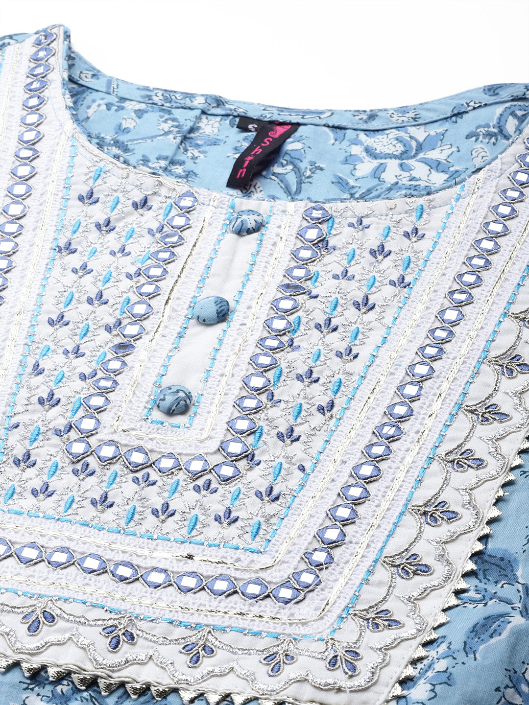 Ishin Women's Blue Zari Embroidered A-Line Kurta with Trouser  