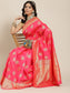 Ishin Women's Art Silk Pink Woven Design Banarasi Saree With Blouse Piece