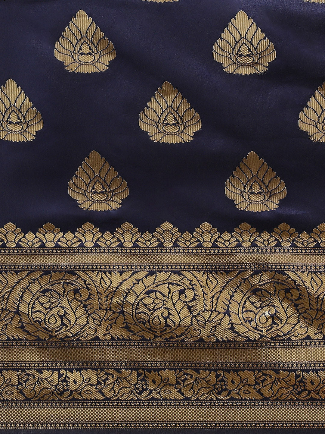 Ishin Women's Art Silk Navy Blue Woven Design Banarasi Saree With Blouse Piece