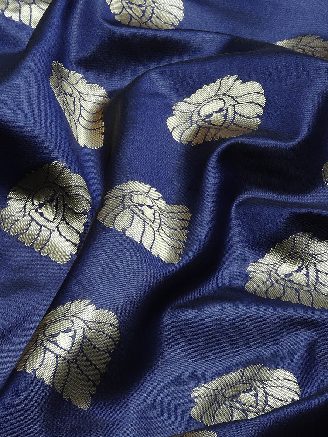 Ishin Women's Art Silk Navy Blue Woven Design Banarasi Saree With Blouse Piece