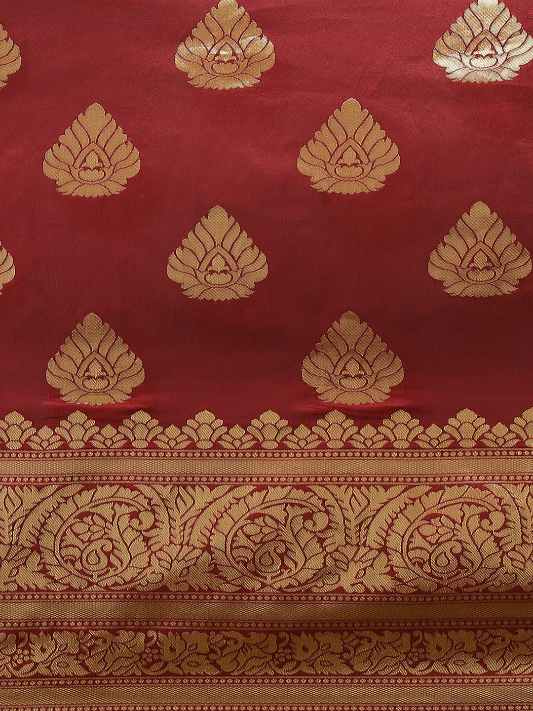 Ishin Women's Art Silk Maroon Woven Design Banarasi Saree With Blouse Piece